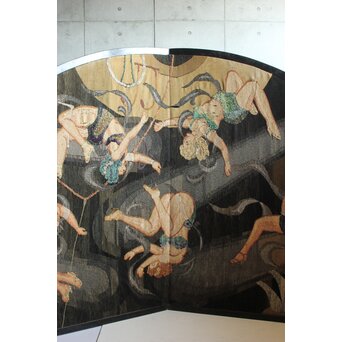 湖華銘 キャバレー/サーカス図 織物/刺繍 大屏風　U379 