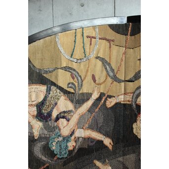 湖華銘 キャバレー/サーカス図 織物/刺繍 大屏風　U379 