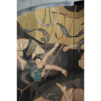 湖華銘 キャバレー/サーカス図 織物/刺繍 大屏風　U379 