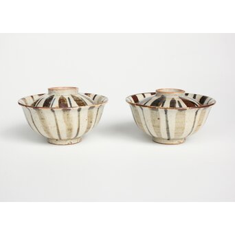 北大路魯山人 麦藁手 茶碗 二客 共箱　P555 