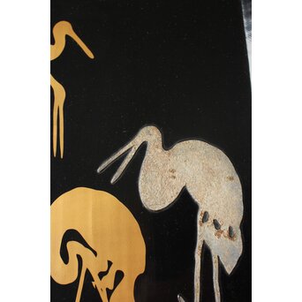 珍品 杉林古香 浅井忠や神坂雪佳図案か 光琳蒔絵 群鶴図 盆　Q386 