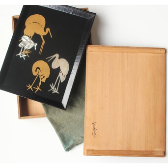 珍品 杉林古香 浅井忠や神坂雪佳図案か 光琳蒔絵 群鶴図 盆　Q386 