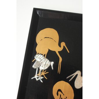 珍品 杉林古香 浅井忠や神坂雪佳図案か 光琳蒔絵 群鶴図 盆　Q386 