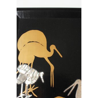 珍品 杉林古香 浅井忠や神坂雪佳図案か 光琳蒔絵 群鶴図 盆　Q386 