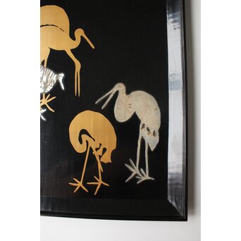 珍品 杉林古香 浅井忠や神坂雪佳図案か 光琳蒔絵 群鶴図 盆　Q386 