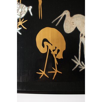 珍品 杉林古香 浅井忠や神坂雪佳図案か 光琳蒔絵 群鶴図 盆　Q386 