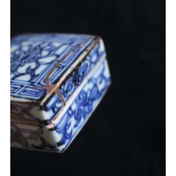 清朝期 新渡 染付 青花香合　P556 