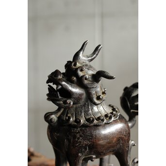 明～清 古銅獅子香炉　M458 