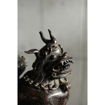 明～清 古銅獅子香炉　M458 