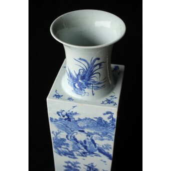 清 青花人物 四方瓶　P558 