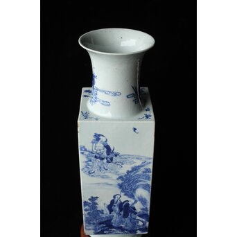 清 青花人物 四方瓶　P558 