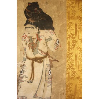 小玉貞良かアイヌ イオマンテ図 紙本掛軸　Z653 