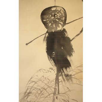 倣 川端玉章 案山子図 絹本掛軸　Z656 