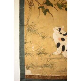 平時式 南蘋派か 猫と牡丹 絹本掛軸　Z657 