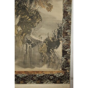 越寛一 馬晁 山水図 双幅 絹本掛軸　Z658 