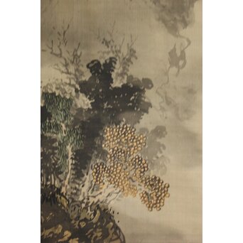 越寛一 馬晁 山水図 双幅 絹本掛軸　Z658 