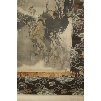 越寛一 馬晁 山水図 双幅 絹本掛軸　Z658 