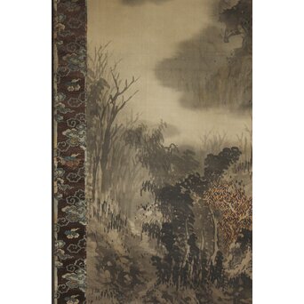 越寛一 馬晁 山水図 双幅 絹本掛軸　Z658 