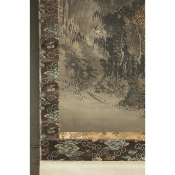 越寛一 馬晁 山水図 双幅 絹本掛軸　Z658 