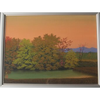 二川和之 田里早旦 日本画額装　Z659 