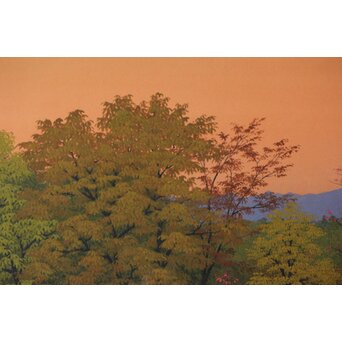 二川和之 田里早旦 日本画額装　Z659 