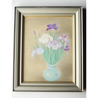 堀文子 花菖蒲 日本画額装　Z660