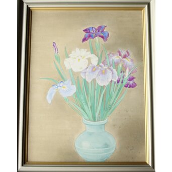 堀文子 花菖蒲 日本画額装　Z660 