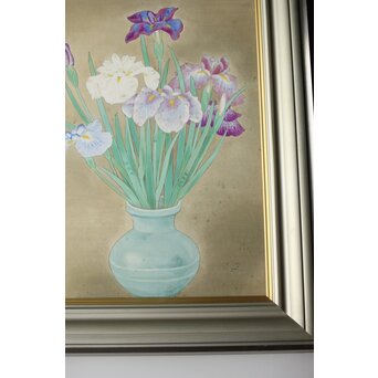 堀文子 花菖蒲 日本画額装　Z660 