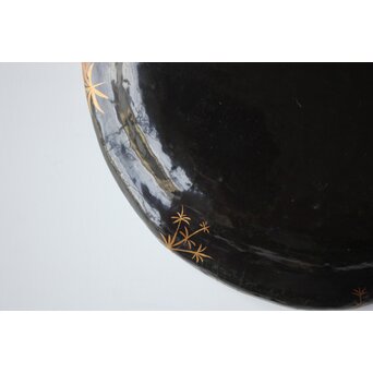 迎田秋悦/嘉亭 草花蒔絵 張貫青海盆 共箱　Q388 