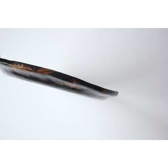 迎田秋悦/嘉亭 草花蒔絵 張貫青海盆 共箱　Q388 