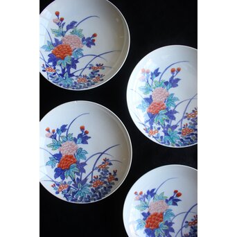 色絵鍋島 芙蓉文中皿 4客　P559 