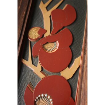 音丸耕堂 彫漆額 共箱　Q389 