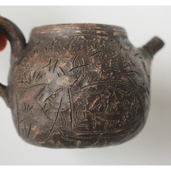 倣 青木木米 漢詩彫 赤壁図 急須　P561 