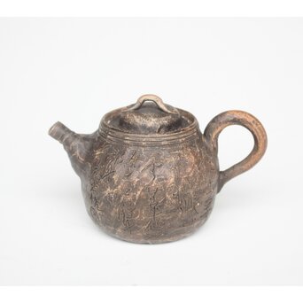 倣 青木木米 漢詩彫 赤壁図 急須　P561 