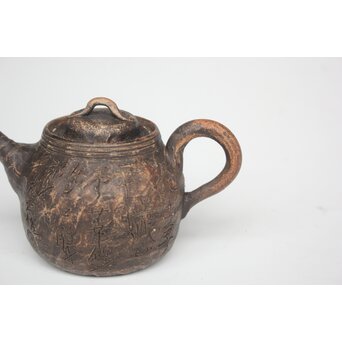 倣 青木木米 漢詩彫 赤壁図 急須　P561 