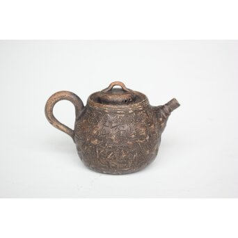 倣 青木木米 漢詩彫 赤壁図 急須　P561 