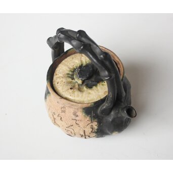 太田垣蓮月 和歌彫 緑釉急須　P562 