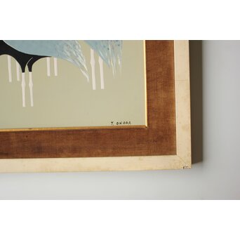 Onaga Tamotsu 尾長保 漆絵 群鶴図　Q390 