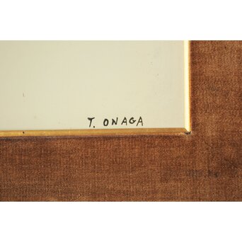 Onaga Tamotsu 尾長保 漆絵 群鶴図　Q390 