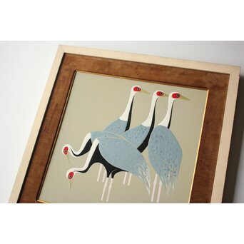 Onaga Tamotsu 尾長保 漆絵 群鶴図　Q390 