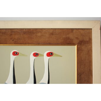 Onaga Tamotsu 尾長保 漆絵 群鶴図　Q390 