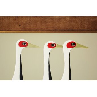 Onaga Tamotsu 尾長保 漆絵 群鶴図　Q390 