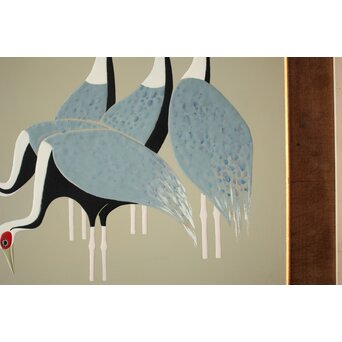 Onaga Tamotsu 尾長保 漆絵 群鶴図　Q390 