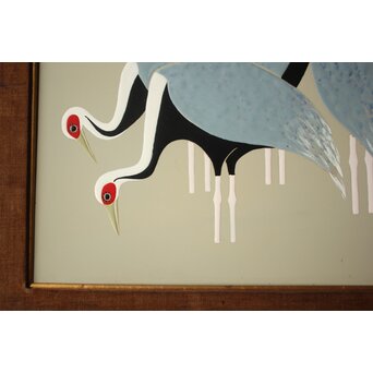 Onaga Tamotsu 尾長保 漆絵 群鶴図　Q390 