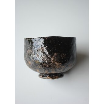 加納白鴎「古霊」手捻黒茶碗 共箱　P564 