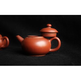 二代 山田常山 宜興風朱泥 後手急須 一双　P565 