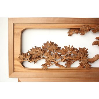 大島五雲 井波彫刻 鷹松木彫欄間 2枚1組　R0472 