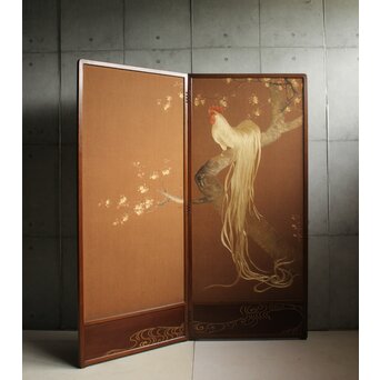 尾長鶏 刺繍画 衝立　Z672