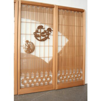 両面ガラス 扇形組子書院 4枚1組　R0483 