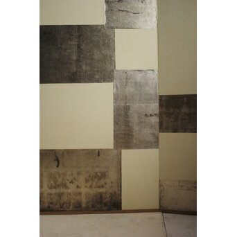 素地と銀の市松 二曲屏風　Z679 